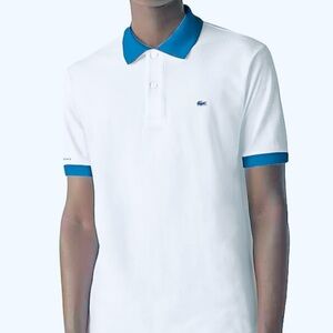 Lacoste White Polo Shirt with Blue Trim - Men's size 7